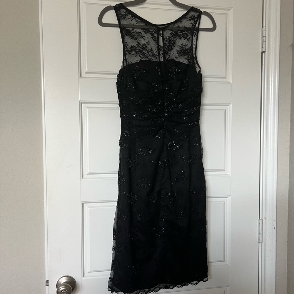 Lauren by Ralph Lauren black lace ruched lace dress